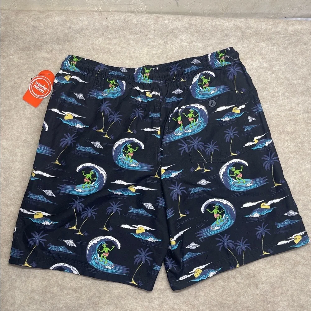 Wonder Nation Black Shark Fin UPF 50+ Swim Shorts Trunks Boys Size XXL(18) New